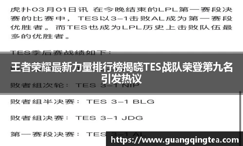 王者荣耀最新力量排行榜揭晓TES战队荣登第九名引发热议